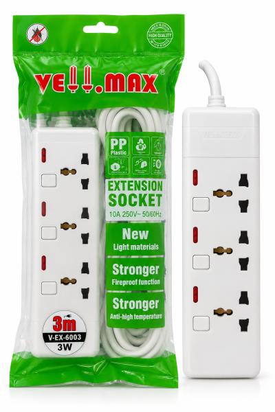 3 Way 3M Extension Socket Vellmax V-EX-6003-3M