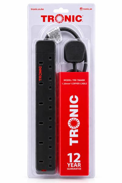 Tronic TRK 7866BK 6 Way Extension Socket in Black