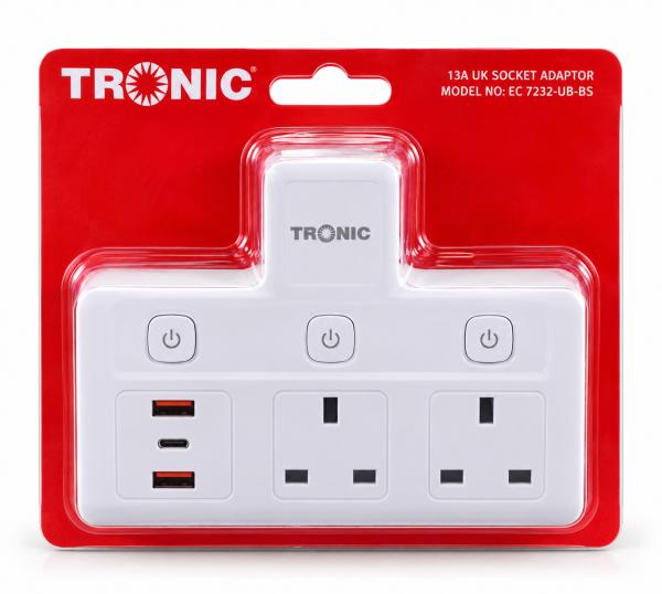 3 Way Extension Tronic with 2 USB + Type-C EC 7232-UB-BS 