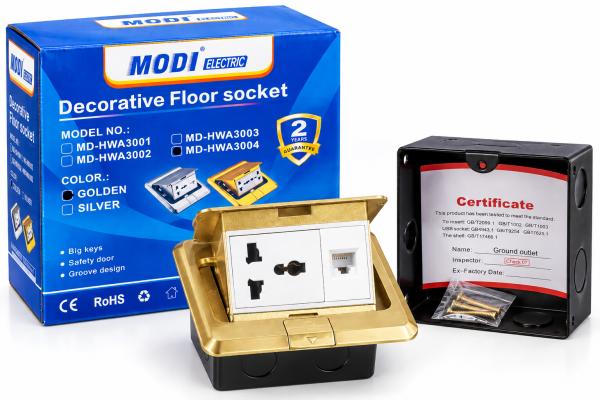 Decorative Floor Socket  with Data Outlet MODI  Electric MD-HWA3004 (Golden)
