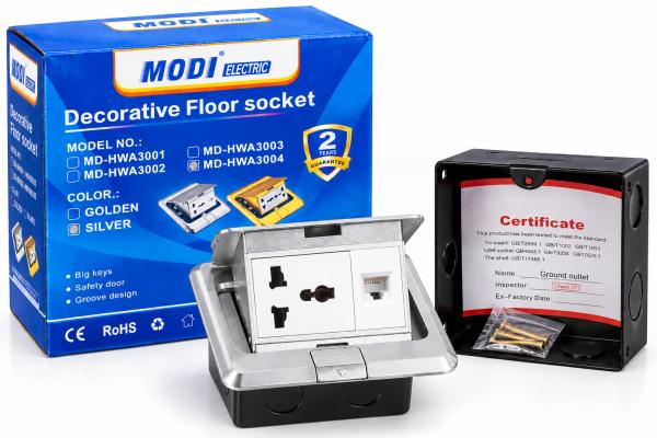 Decorative Floor Socket with Data Outlet MODI  Electric MD-HWA3004 (Silver)