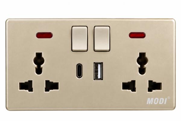 MODI TWIN SOCKET WITH USB GOLD TYPE C M2 018 R327