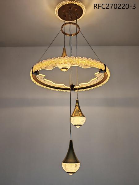 Crystal Ring Drop Chandelier (Gold, 3-Light LED)