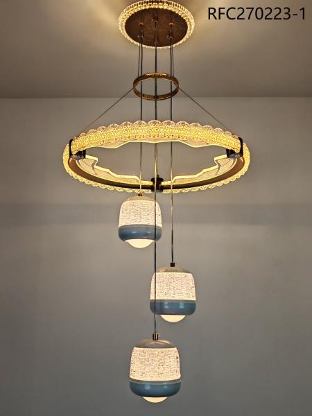 Crystal Ring Triple Drop Chandelier (Gold, 3-Light LED)