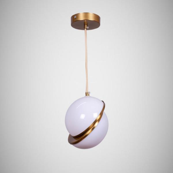White Globe Pendant Light with Gold Ring Accent