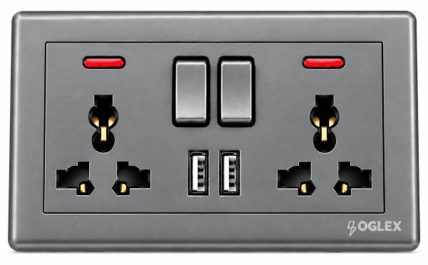 Oglex Twin Universal Socket with 2 USB Ports