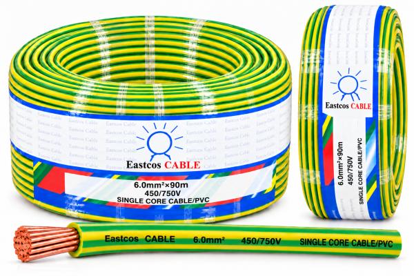6.0MM Eastcos Cable SINGLE GREEN/YELLOW 90 METER ROLL