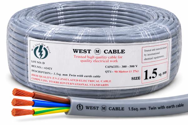 1.5MM WEST CABLE TWIN WITH EARTH 90 METER ROLL