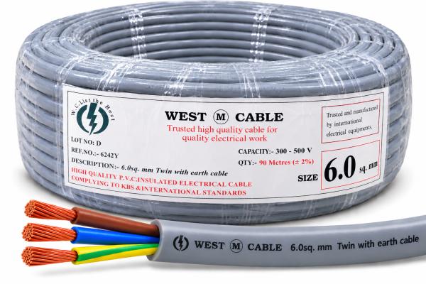 6.0MM WEST CABLE TWIN WITH EARTH 90 METER ROLL