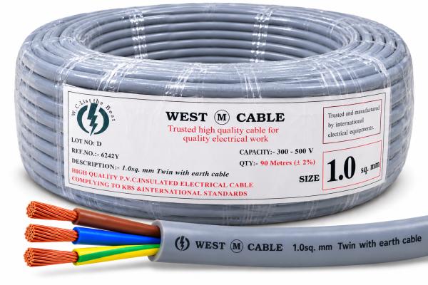 1.0MM WEST CABLE TWIN WITH EARTH 90 METER ROLL