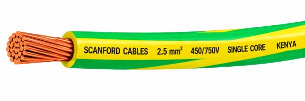 2.5MM SCANFORD CABLE SINGLE GREEN/YELLOW PER METER