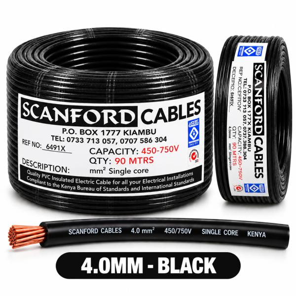 4.0MM SCANFORD CABLE SINGLE BLACK 90 METER ROLL