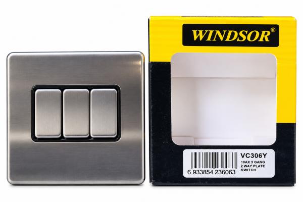 WINDSOR SILVER 3 GANG VIP SWITCH 