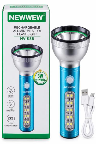 Newwew NV-K36 Rechargeable Aluminum Alloy Flashlight 3W + 12SMD