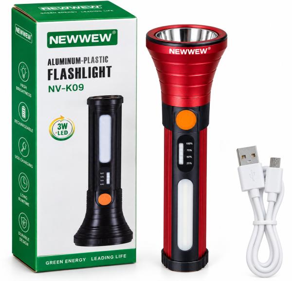 Newwew NV-K09 Rechargeable Aluminum-Plastic Flashlight 3W LED